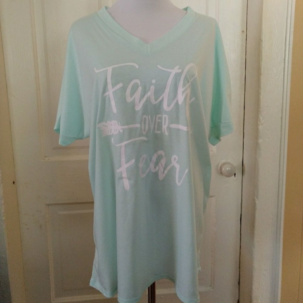 New Mint Green "Faith over Fear" T-SHIRT